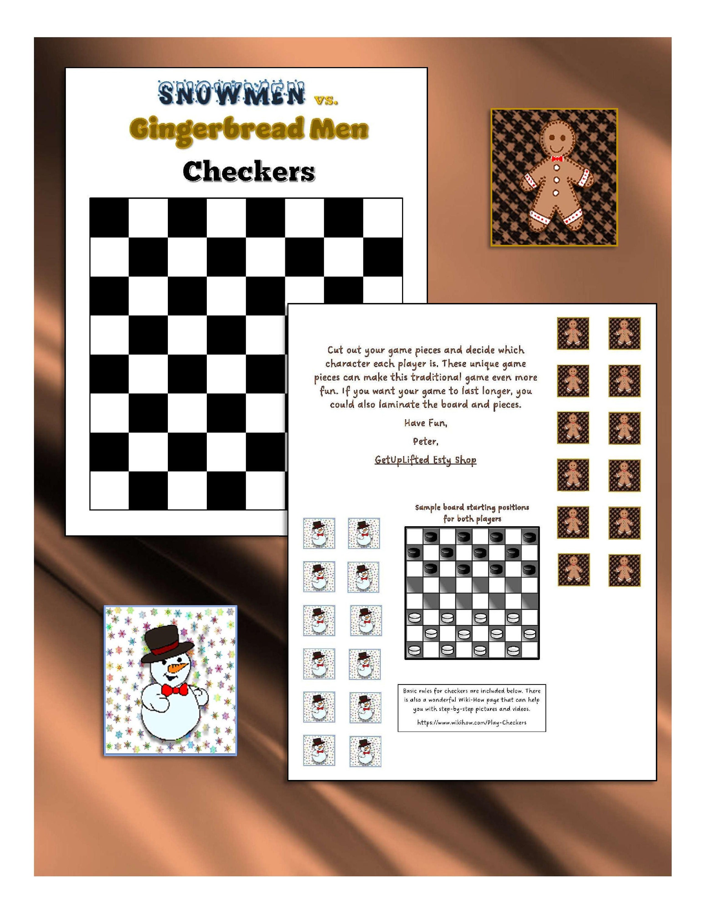 Printable Checkers Board Game and Pieces Snowmen Vs. - Etsy UK