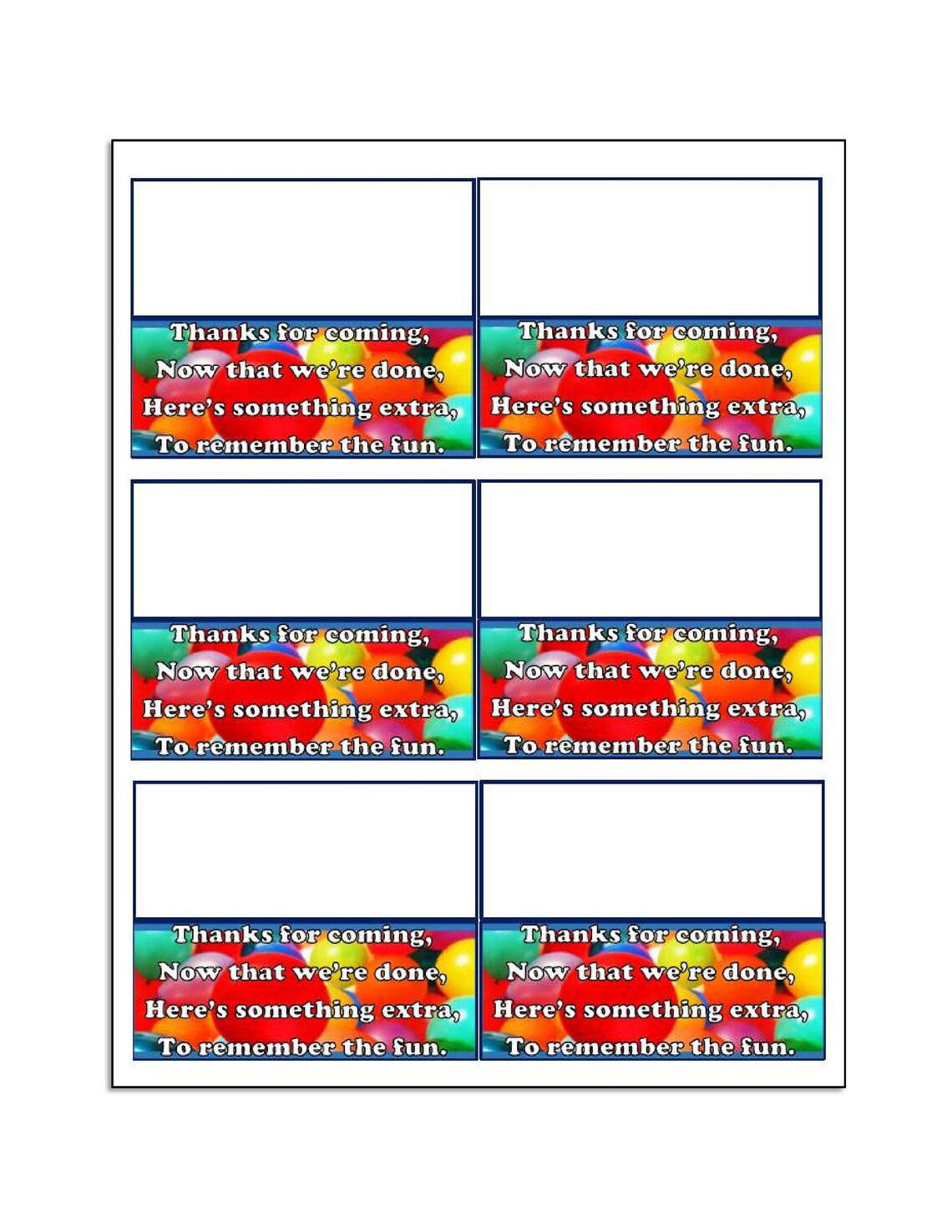Bag Topper Printable Party Favor Gift "thanks for Coming" to Give Away ...