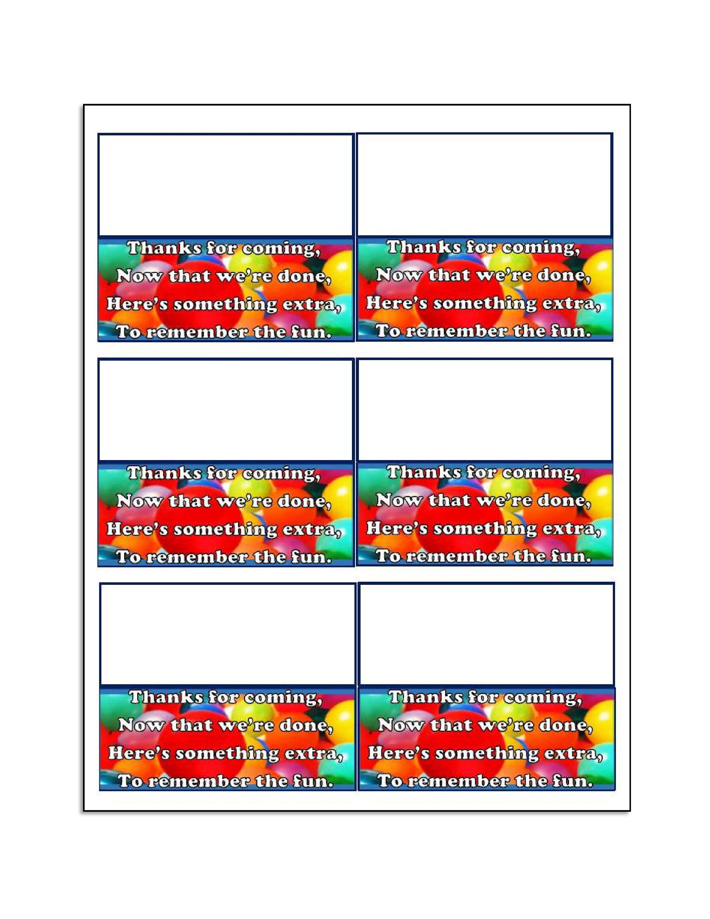 Bag Topper Printable Party Favor Gift "thanks for Coming" to Give Away ...
