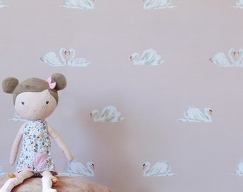 A4 SAMPLE Blush Swan Wallpaper, Pink Bird Print Wallpaper, Girls Room Decor, Swan Print Wallpaper,Nursery Wallpaper Inspiration,Pink room
