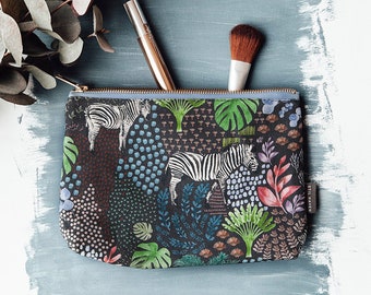 Zebra Print Linen Cosmetic Bag | Handmade Safari Makeup Pouch