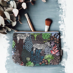 Medium Zebra Print Cosmetic Bag | Safari Makeup Pouch | Waterproof Unisex Gift | African Animal Design | Perfect for Travel & Everyday Use