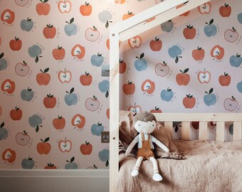 Apple Print Wallpaper Sample, Fruit Salad Design, Kids Wallpaper