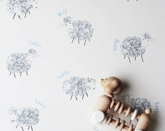 Personalised Baa Baa Sheep Wallpaper, Bespoke Sheep print Wallpaper, Nursery Wallpaper, Farm Animals Wallpaper, Bespoke Kids Room Decor