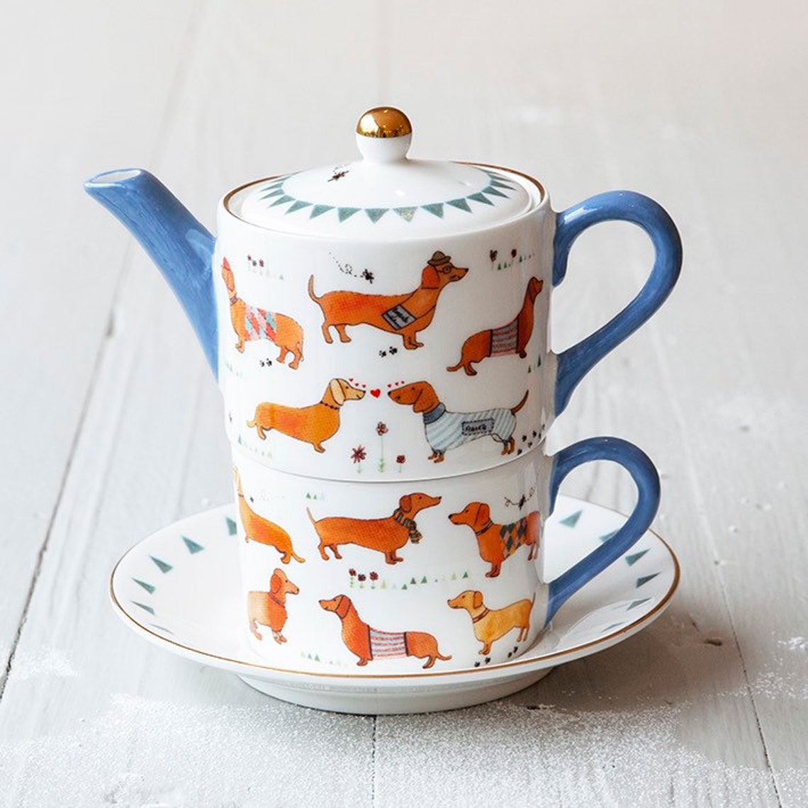 Sausage Dog Tea for One Set Dog Print Tea Set Fine China Etsy