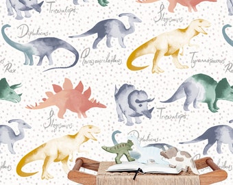 Aquarel dinosaurusbehang, kinderkamerdecoratie, speelkamerbehang