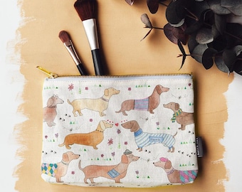 Hand-Painted Dachshund Makeup Bag, Dog Lover Gift
