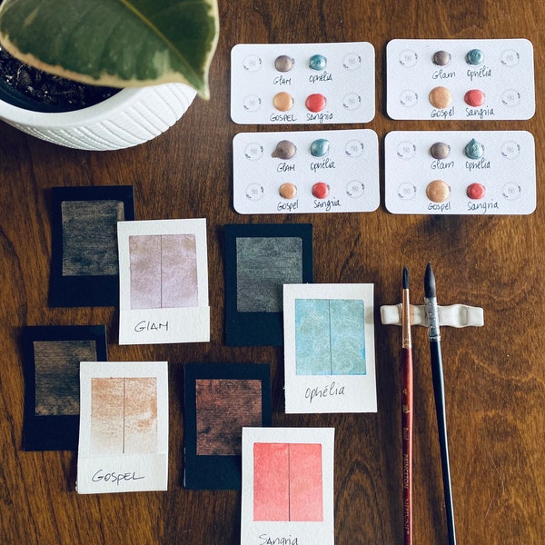 Dot Cards, Multi Samples. 4 metallic colors. Handmade watercolor, handmade.