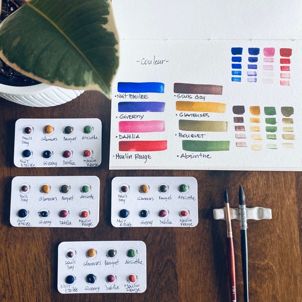 Dot Cards, Multi Samples. 8 colors. Handmade watercolor, handmade.