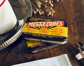 Meggezones Pastilles et Pastilles Centurion. Ancienne boîte de métal, Rétro. Vintage Old metal box. 1950-1960