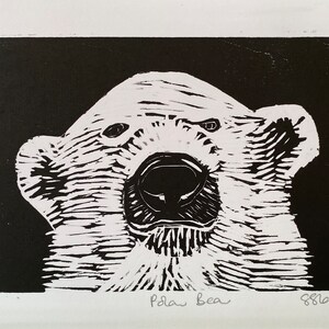 Carte de vœux ou de Noël imprimée à la main en bois d'ours polaire