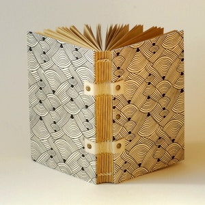 Travel notebook with caramel and black or ivory and black geometric patterns, this handmade notebook is made up of 120 pages of kraft paper image 7