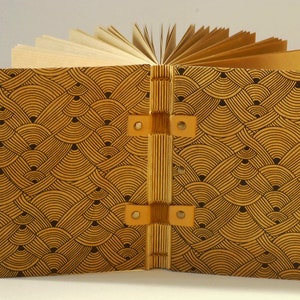 Travel notebook with caramel and black or ivory and black geometric patterns, this handmade notebook is made up of 120 pages of kraft paper image 5