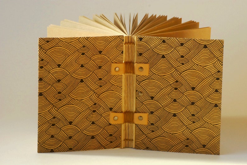 Travel notebook with caramel and black or ivory and black geometric patterns, this handmade notebook is made up of 120 pages of kraft paper image 5