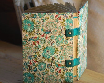 Très beau carnet de voyage sur ton turquoise au format A6, cadeau de Noël, journal intime pour femme reliure copte