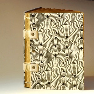 Travel notebook with caramel and black or ivory and black geometric patterns, this handmade notebook is made up of 120 pages of kraft paper image 6