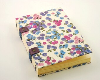 Women's diary, Christmas gift, notebook covered with pink, purple and blue flowers, Coptic binding