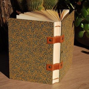 Ocher tone travel journal or diary for her, A6 format, Coptic binding, notebook, choice of cover paper