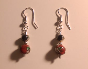 925 silver cloisonne beads earrings