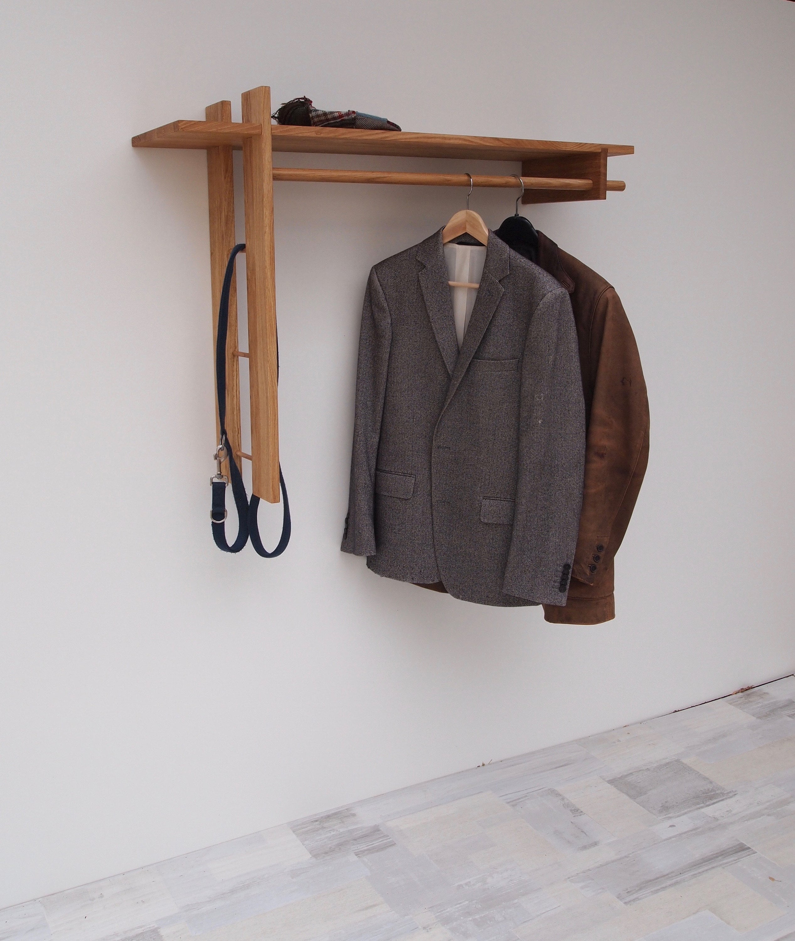 The Front - Wall Hanging Coat / Clothes Rack in Oak