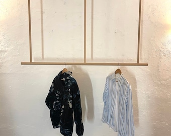 Solid Oak Ceiling Mounted Clothes Rack - Minimalist Design