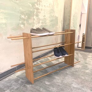 Modern eiken schoenenrek: handgemaakte minimalistische schoenenopberger afbeelding 3