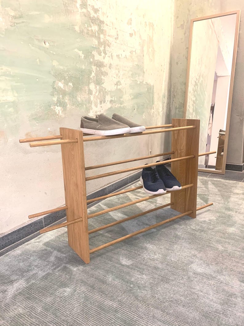 Modern eiken schoenenrek: handgemaakte minimalistische schoenenopberger afbeelding 3