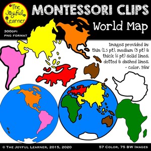 Clip Art: Montessori World Map & Continents