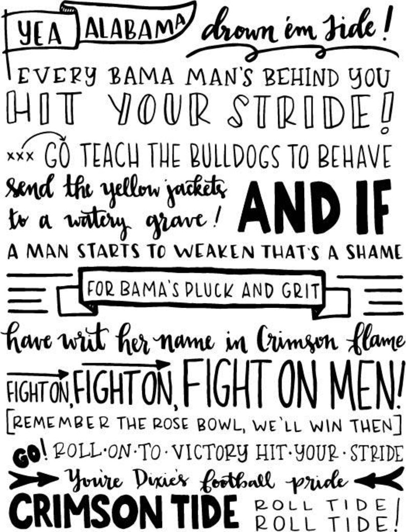 Custom lettered school fight song print Etsy