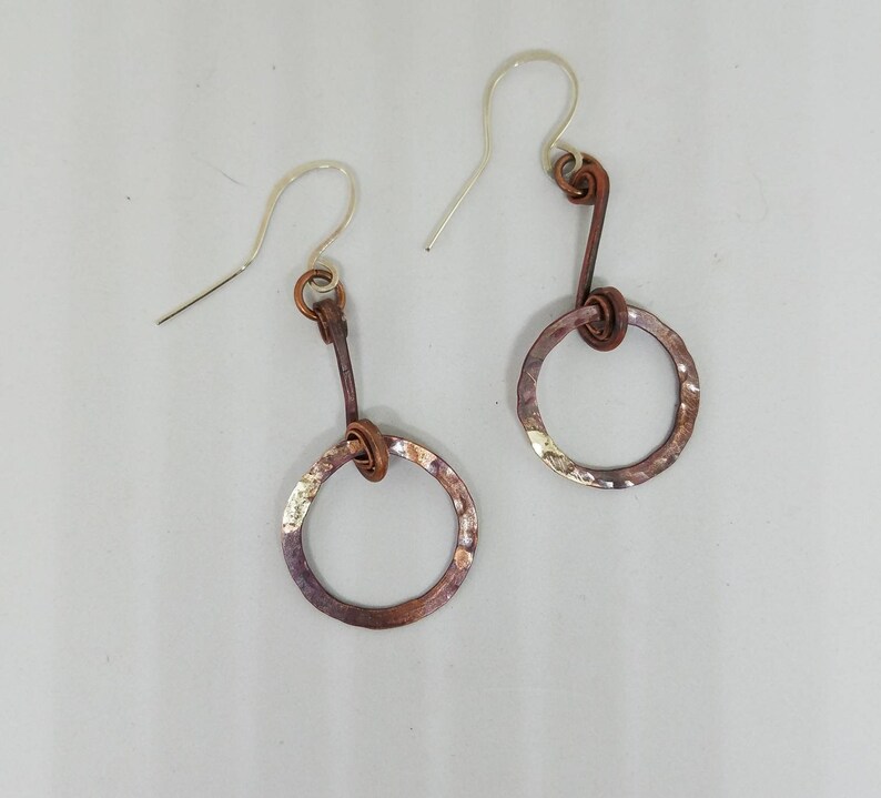 Hammered Flame Painted Copper Hinged Earrings Etsy