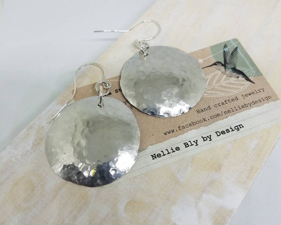 Artisan Handmade Lightweight Hammered Aluminum and Silver Round Earrings