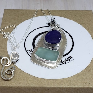 Handcrafted Seafoam & Blue Seaglass Sterling Silver Pendant Necklace