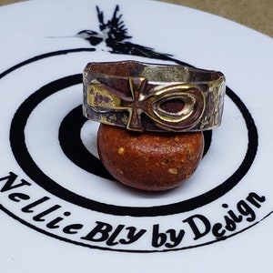 Handmade Copper and Brass Hammered Ankh or Key of Life Ring