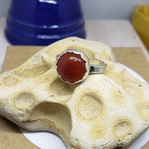 Artisan Handmade Carnelian and Sterling Silver Ring Size 9