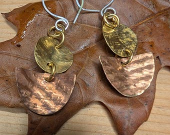 Handmade Embossed Brass and Copper Earrings