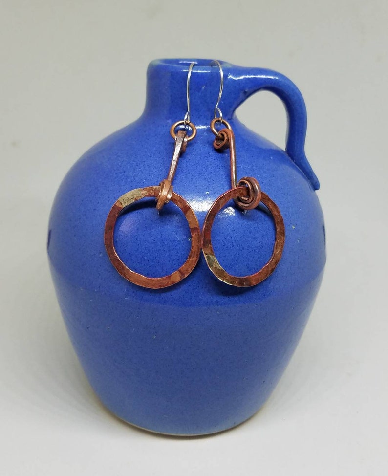 Hammered Flame Painted Copper Hinged Earrings Etsy