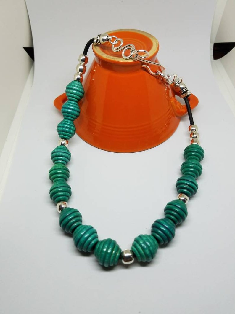 Turquoise is for Summer.... Retro Look Handmade Wooden Beehive Beads with Handcrafted Silver Links