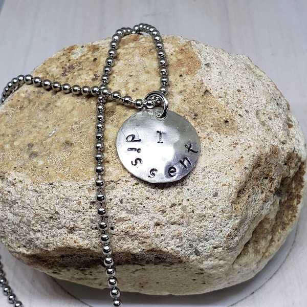 I Dissent Handstamped Sterling Silver Necklace with Silver Ball Chain