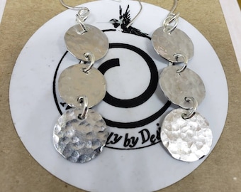 Hammered Aluminum Handmade Dangle Earrings with Handmade  Sterling Silver Ear Wires