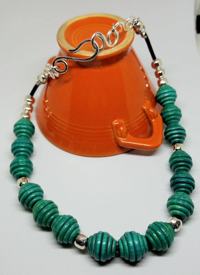 Turquoise is for Summer.... Retro Look Handmade Wooden Beehive Beads with Handcrafted Silver Links