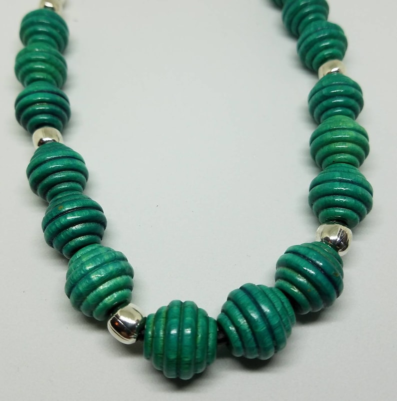Turquoise is for Summer.... Retro Look Handmade Wooden Beehive Beads with Handcrafted Silver Links