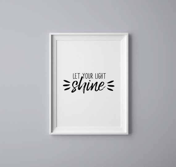 Let your Light Shine, Monochrome poster, Office studio art, She boss brushed design, Brushed lettering, Encouraging quotes gift coworker,