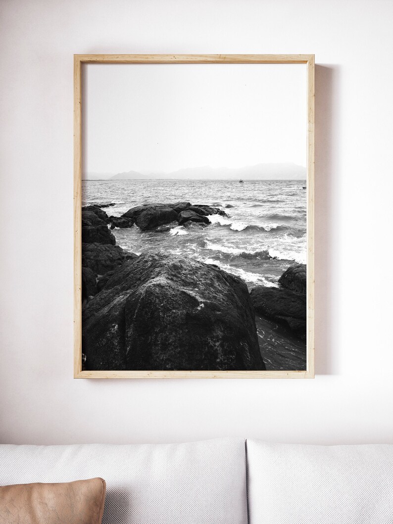 Black and White Coast Beach Beach Wall Art Decor Landscape Etsy