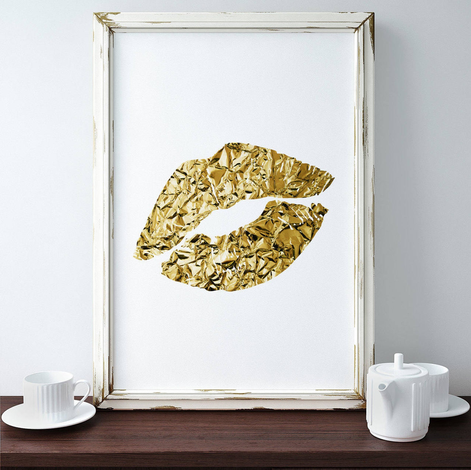Kiss gold foil Glitter lips gold foil lips gold foil sign Etsy