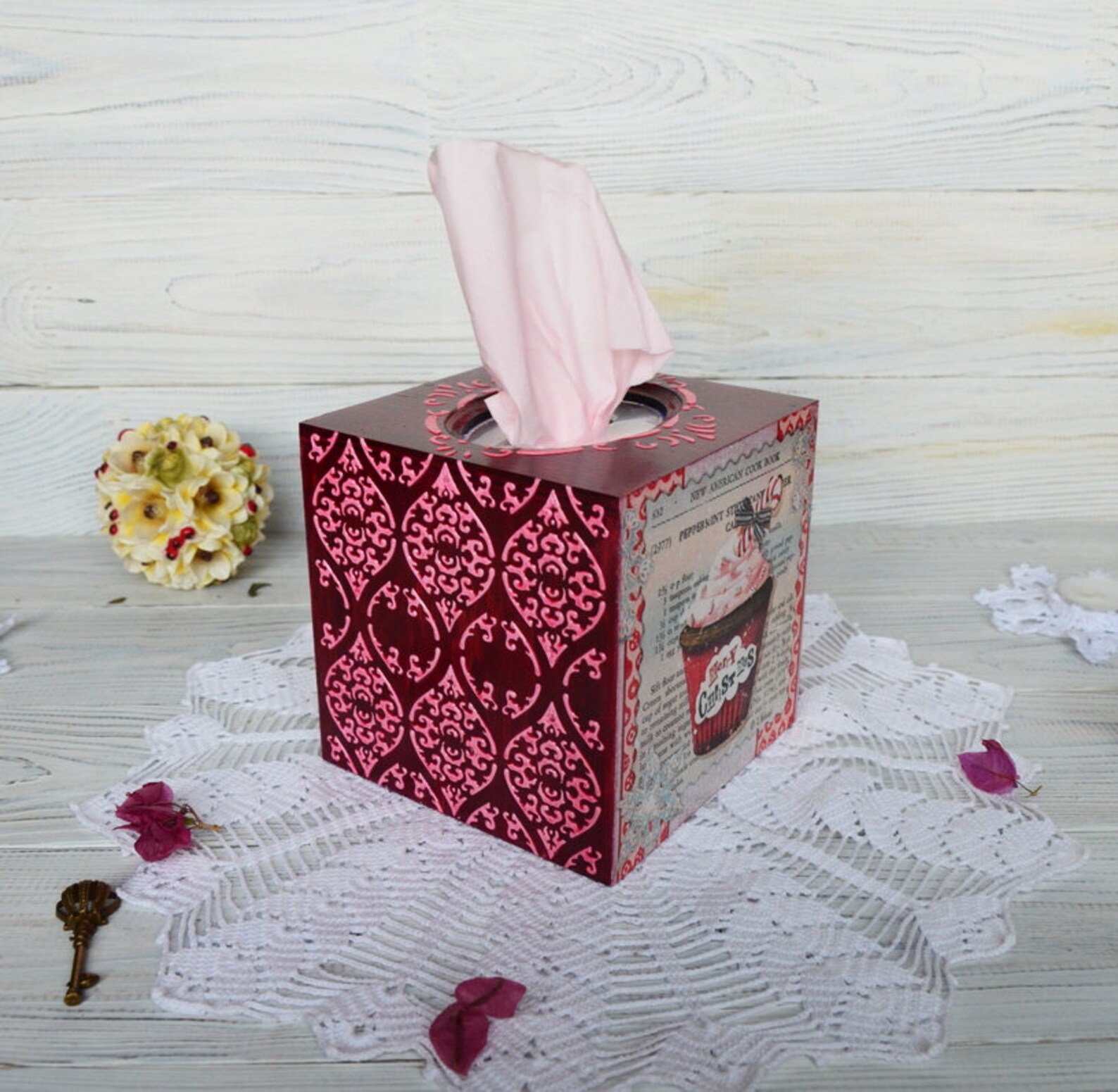 Wooden tissue box napkin box decoupage box Christmas gift Etsy