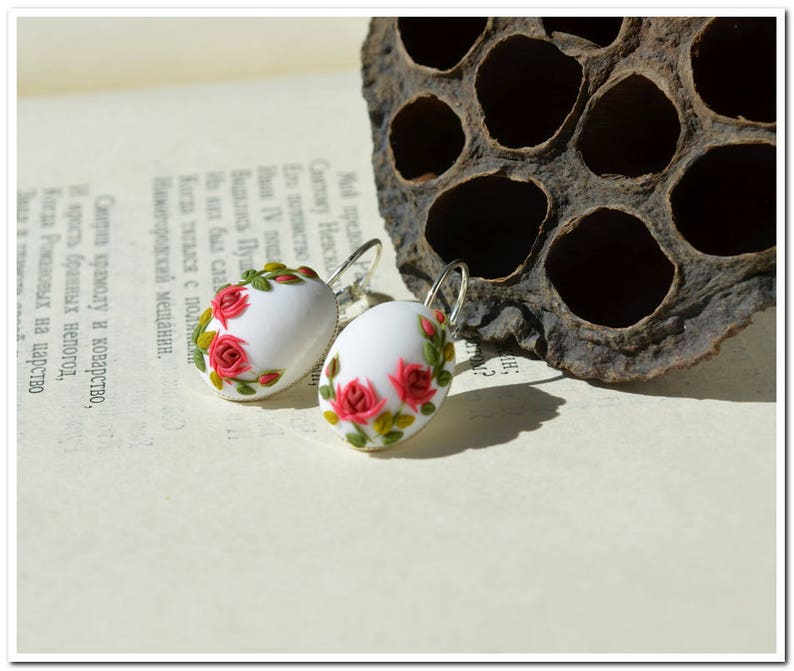 Red Roses Earrings Drop Earrings Floral Earrings Birthday Gift Etsy
