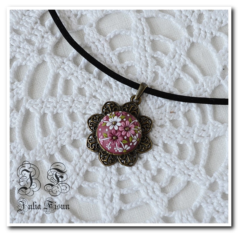 Floral Pendant Necklace Floral Jewelry Feminine Necklace Etsy