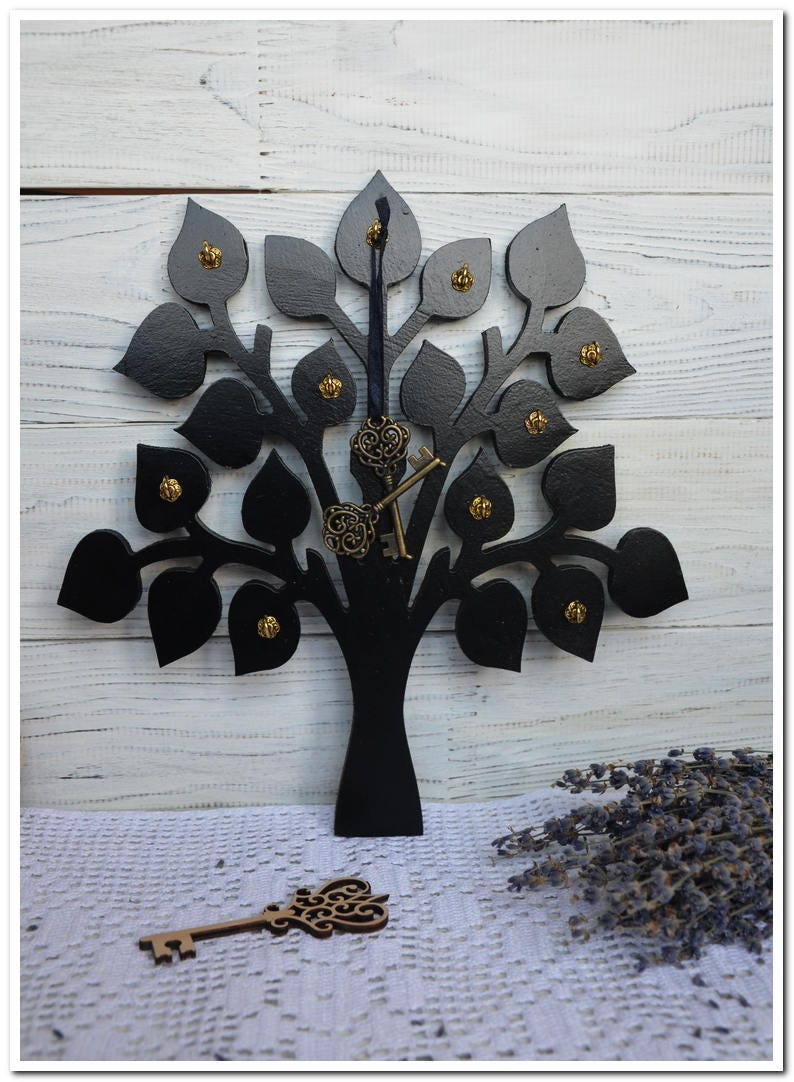 Black Tree Wall Key Holder Wooden Tree Wall Decor Key Board Key Hooks