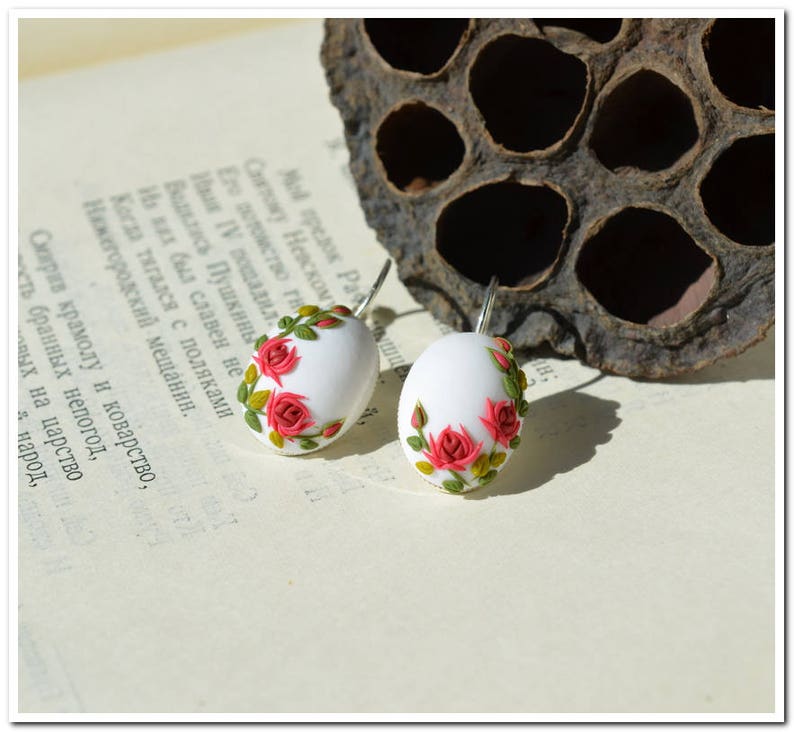 Red Roses Earrings Drop Earrings Floral Earrings Birthday Gift Etsy