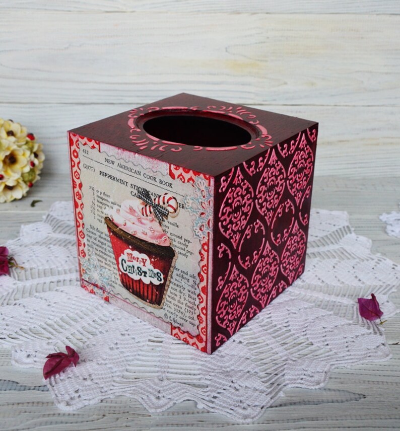Wooden tissue box napkin box decoupage box Christmas gift Etsy